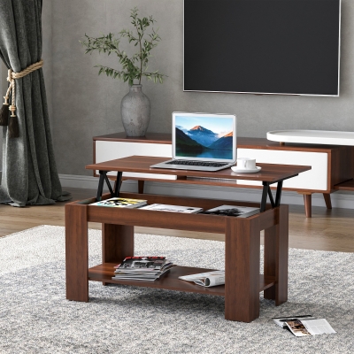 HOMCOM Modern Lift Top Coffee Table 35.75"L x 16"W x 2.25"H Natural Wood Grain