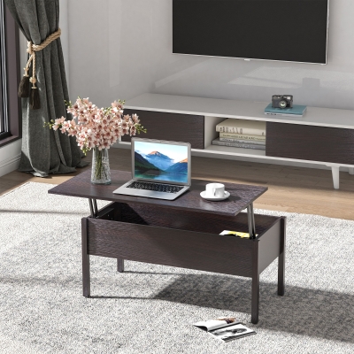 HOMCOM 39" Modern Lift Top Coffee Table Desk With Hidden Storage Compartment for Living Room, Coffee