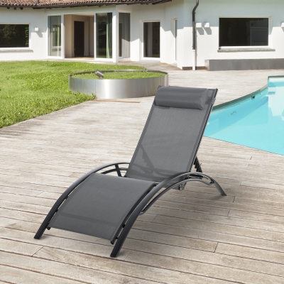 Outsunny Patio Reclining Outdoor Chaise Lounge Chair with 5-Level Adjustable Backrest Pillow Grey