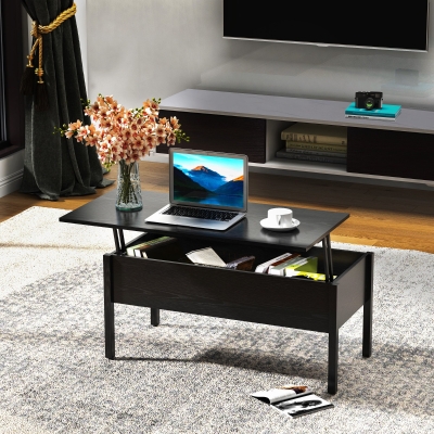 HOMCOM 39" Modern Lift Top Coffee Table Convertible Tea Desk with Hidden Storage Compartment Black