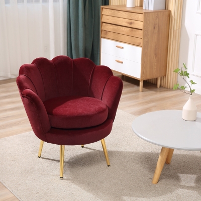 HOMCOM Modern Accent Chair, Velvet-Touch Fabric Leisure Club Chair with Gold Metal Legs for Living Room Bedroom, Wine Red