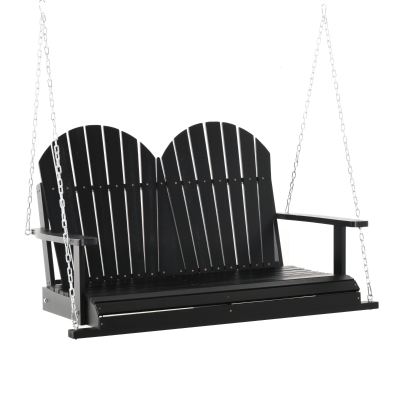 Outsunny 2-Person Outdoor Porch Swing Bench with Solid Wood Design, Southern Style, & Chains Included, Black