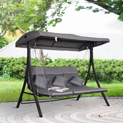 Outsunny Outdoor 3-person Metal Porch Swing Chair Chaise Lounge Bed Patio Garden Poolside
