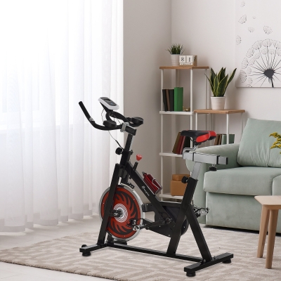Soozier Indoor Exercise Bike Upright Bicycle with LCD Monitor Health and Fitness Cycling Sport Black