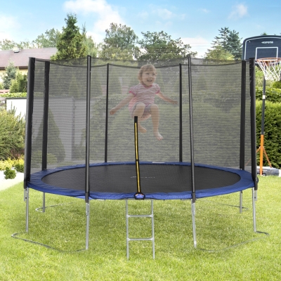 Soozier 12ft Trampoline with Safety Enclosure Net and Non-Slip Ladder for Kids, Teens and Adults Indoor and Outdoor Use, Blue