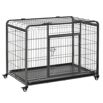 PawHut Heavy Duty Folding Design Metal Dog Crate & Kennel with Removable Tray & 4 Locking Wheels 43" x 28" x 30.75"