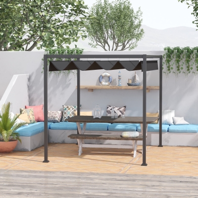 Outsunny 10 x 7ft Metal Frame Pergola Gazebo with Retractable Canopy Outdoor Patio Sun Shelter Garden Grape Tent Water-resistant, Black