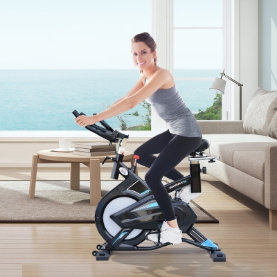 Soozier Indoor Cycling Bicycle Cardio Workout Trainer Heart Pulse Sensor with LCD Monitor and 28.6lbs Flywheel
