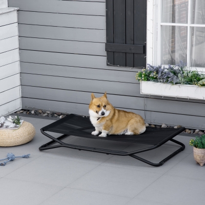 PawHut 47.5" Cooling Elevated Dog Bed, Foldable Raised Pet Cot, with Breathable Mesh, Indoor Outdoor Use, for Medium Dog, Black