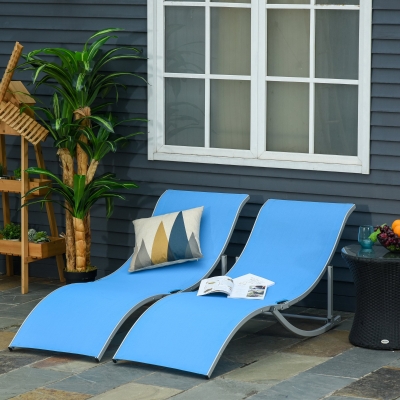 Outsunny Set of 2 S-shaped Foldable Lounge Chair Reclining Outdoor Chair for Patio Beach Garden With 264lbs Weight Capacity, Blue