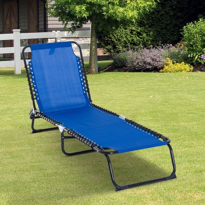 Outsunny Reclining Lounger Cot Adjustable Folding Beach Bed Camping Hiking Lightweight Portable Backyard Navy Blue