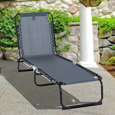 Outsunny Beach Cot Adjustable Folding Reclining Lounger Lightweight Camping Hiking Portable Outdoor Grey