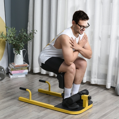 Soozier Multifunction Adjustable Squat Machine Deep Sissy Squat Leg Exerciser Push Up Ab Strength Training Home Gym Workout Yellow