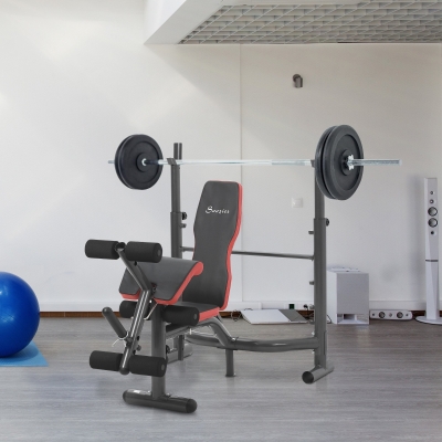 Soozier Heavy Duty Weight Bench Multiple Function Workout Adjustable Bench with Preacher Curl, Leg Developer