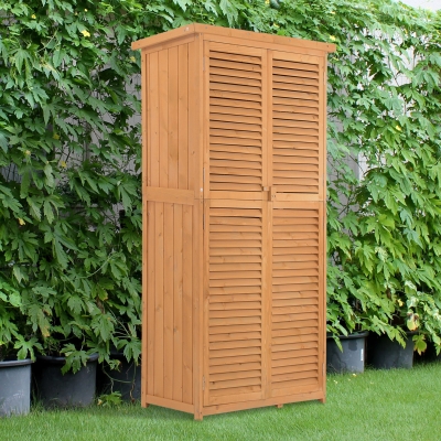 Outsunny 3' x 5' Wooden Garden Storage Shed, Sheds & Outdoor Storage with Asphalt Roof & 2 Large Wood Doors with Lock, Natural