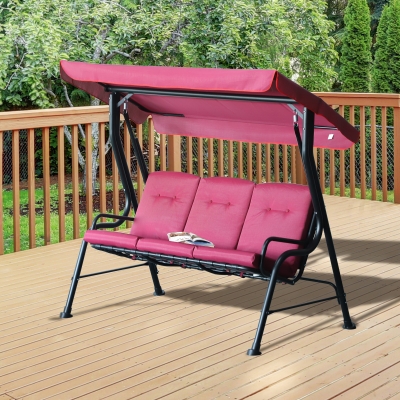 Outsunny 3-Seat Glider Porch Swing with Stand Outdoor Metal Porch Swing Chair Bench Canopy Top