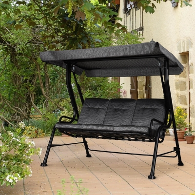 Outsunny Outdoor 3-person Metal Porch Swing Chair w/ Canopy for Patio Garden Poolside