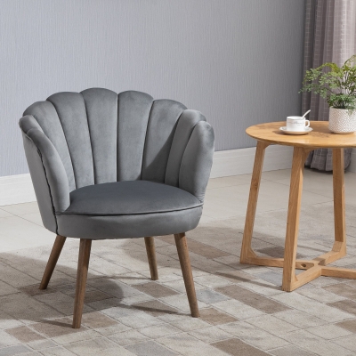 HOMCOM Modern Accent Chair Leisure Club Chair with Velvet-Touch Fabric Wood Legs for Living Room, Dark Grey