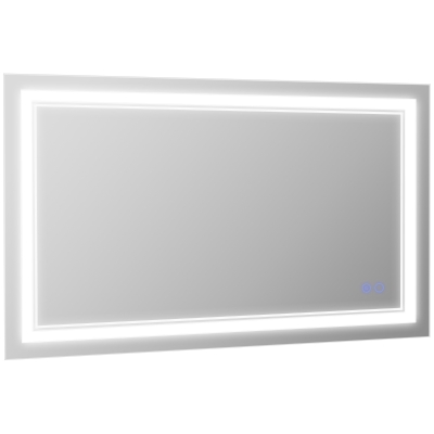 kleankin 39.25" x 23.5" Bathroom Mirror with LED, Dimmable Lighted Vanity Mirror with 3 Light Colors Memory Function, Vertical and Horizontal Mount, Silver