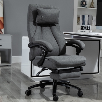 Vinsetto High-Back Massage Office Chair, Swivel Reclining Chair with 2-Point Vibration Removable Headrest, USB Power and Adjustable Height, Grey