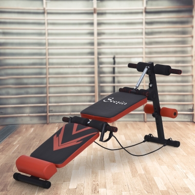 Soozier Multifunctional Sit Up Bench Foldable Fitness Equipment with Elastic Rope