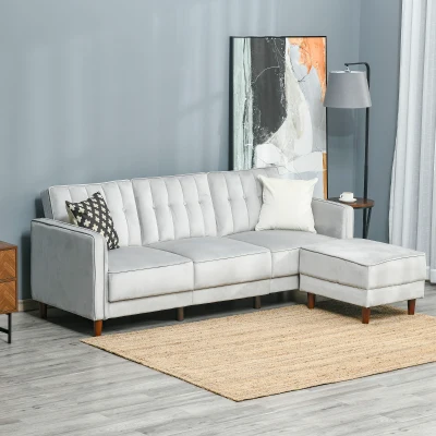 HOMCOM L-Shaped Sofa Bed, Reversible Velvet Futon, Gray