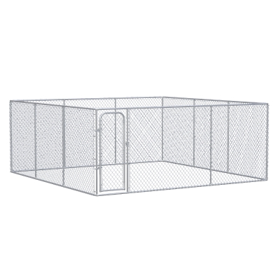 PawHut Outdoor Dog Kennel, Galvanized Chain Link Fence Heavy Duty Pet Run House, Chicken Coop with Secure Lock Mesh Sidewalls for Backyard Garden, Silver