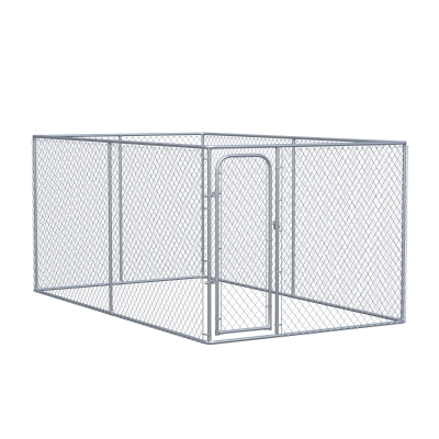 PawHut Outdoor Dog Kennel, Galvanized Chain Link Fence Heavy Duty Pet Run House, Chicken Coop with Secure Lock Mesh Sidewalls for Backyard Garden, Silver,