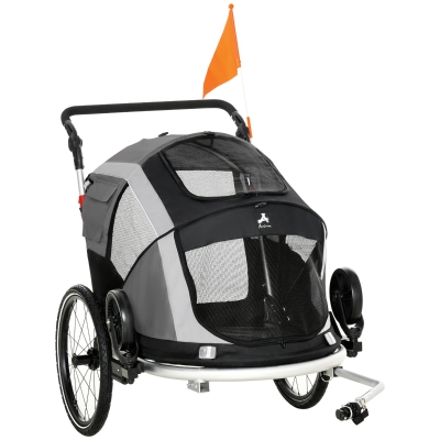 Aosom 2-in-1 Pet Bike Trailer, Dog Stroller, Small Pet Bicycle Cart Carrier with Safety Leash, and Easy Fold Design, Grey