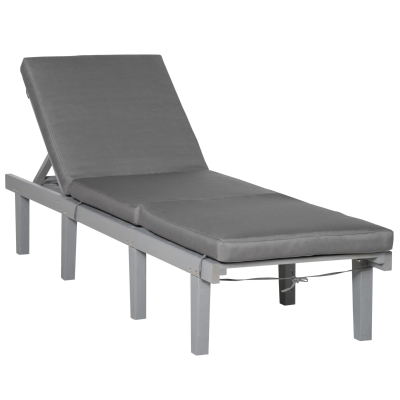Outsunny Chaise Lounge Chair for Outdoor, Patio Recliner with 4-Position Adjustable Backrest and Cushion for Deck, Beach, Lawn and Sunbathing, Grey
