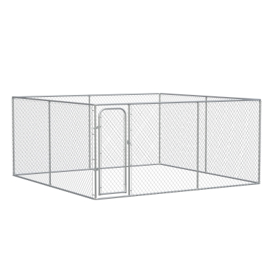PawHut Outdoor Dog Kennel, Galvanized Chain Link Fence Heavy Duty Pet Run House, Chicken Coop with Secure Lock Mesh Sidewalls for Backyard Garden, Silver