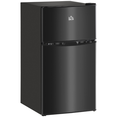 HOMCOM Double Door Mini Fridge with Freezer, 3.2 Cu.Ft Compact Refrigerator with Adjustable Shelf, Adjustable Thermostat and Reversible Door, Black