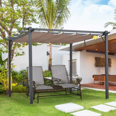 Outsunny 10' x 10' Aluminium Outdoor Pergola Gazebo Backyard Canopy Cover Square Sunshade Garden Grape Trellis, Coffee Brown