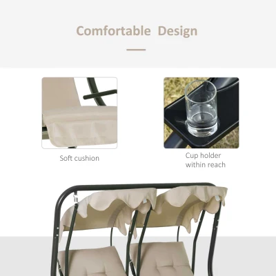 Outsunny Modern 2-Seater Outdoor Patio Swing Chair, Porch Seats with Cup Holder and Removeable Canopy, Beige(m-7)