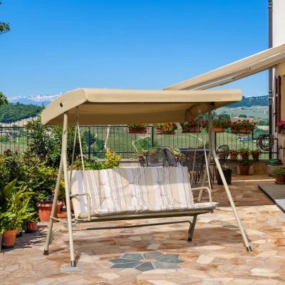 Outsunny 3-Seat Patio Swing Chair, Adjustable Canopy, Brown