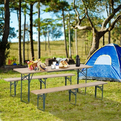Outsunny 3-Piece Folding Picnic Table Set, 86" Large Beer Table with Benches, Portable for Camping