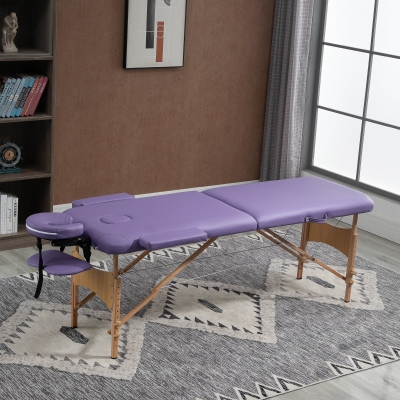 HOMCOM 72Inch 2 Section Adjustable Massage Table Portable Folding Spa Facial Couch Bed w/ Free Carry Case Purple