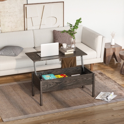 HOMCOM 39" Modern Lift Top Coffee Table Storage Shelf with Storage Compartment Light Grey