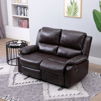 HOMCOM Double Seat Reclining Loveseat Recliner PU Faux Leather Pullback Control with Footrest