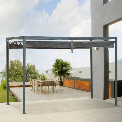 Outsunny 10x7ft Metal Frame Pergola Gazebo with Retractable Canopy Outdoor Patio Sun Shelter Garden Grape Tent, Grey