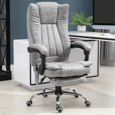 Vinsetto Office Chair 6-point Vibration Massage Chair Micro Fiber Recliner with Retractable Footrest Grey