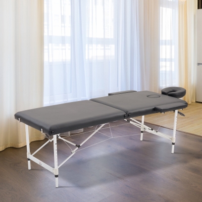 HOMCOM 2 Section Massage Table w/ Carry Case Adjustable Spa Facial Couch Table Black