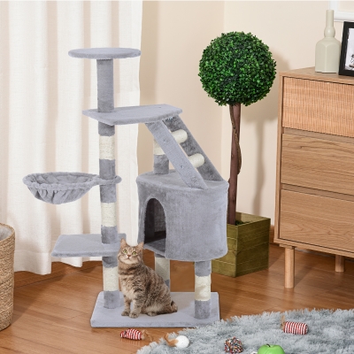 PawHut 49” Deluxe Cat Tree Furniture Scratching Pet Tower Kitten Play Post (Grey)