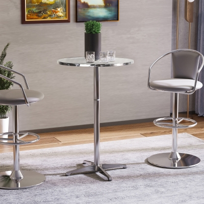 HOMCOM Bar Table Aluminum Home Pub Indoor Outdoor Patio Use Adjustment Height Silver