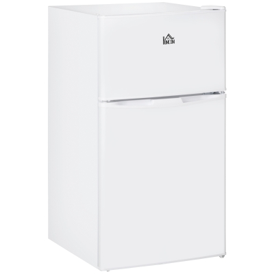 HOMCOM Double Door Mini Fridge with Freezer, 3.2 Cu.Ft Compact Refrigerator with Adjustable Shelf, Adjustable Thermostat and Reversible Door for Bedroom, Dorm, Home Office, White