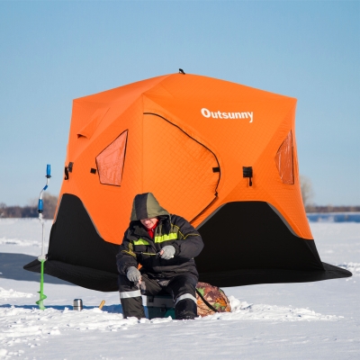 Outsunny Pop-up Ice Fishing Shelter Tent 4 People Portable Carry Bag Zippered Door Oxford