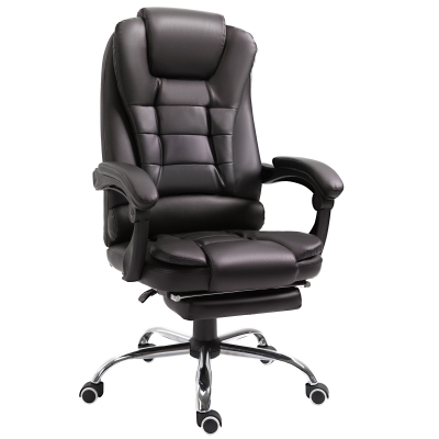 HOMCOM High Back Ergonomic Executive Office Chair, PU Leather Computer Chair with Retractable Footrest, Lumbar Support, Padded Headrest and Armrest, Dark Brown