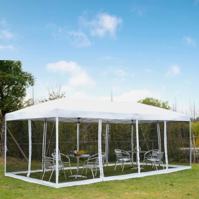 Outsunny 10x20ft Pop Up Party Tent Gazebo Wedding Canopy with 6 Removable Mesh Sidewalls Carry Bag, White
