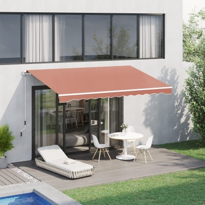 Outsunny 13'x8' Manual Retractable Patio Awning Water-resistant Sun Shade Outdoor Deck Window Door Canopy Shelter Aluminum Frame Coffee