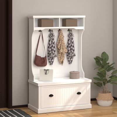 HOMCOM Hall Coat & Shoe Storage Cupboard Corner Hall Tree White